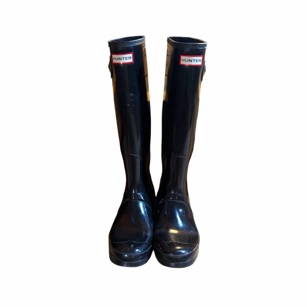 Hunter Glossy Black Rain Boots Knee High Sz 9 EUC